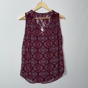 No Boundaries Burgundy Sleeveless Lace-Trim Top – Size L (11-13)